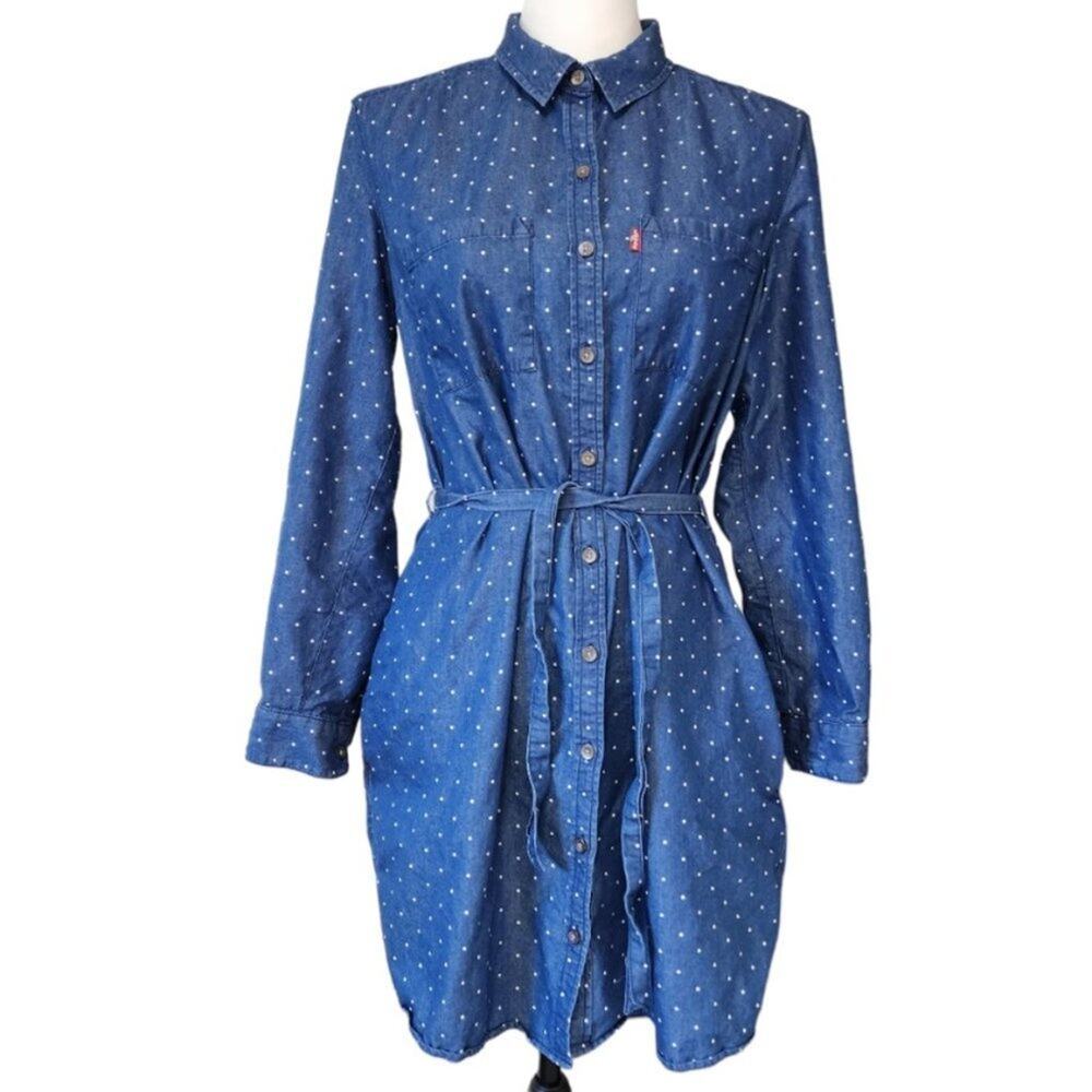Levi's Polka Dot Denim Button Up Mini Dress Size M
